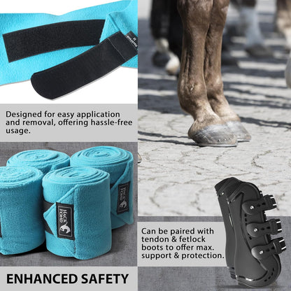 Horse Polo Leg Wraps, 10' Long Fleece Polo Wraps for Horses Set of 4, Horse Leg Bandages Stable Supplies Equestrian Boots Horse Leg Protection Vivid Cerulean
