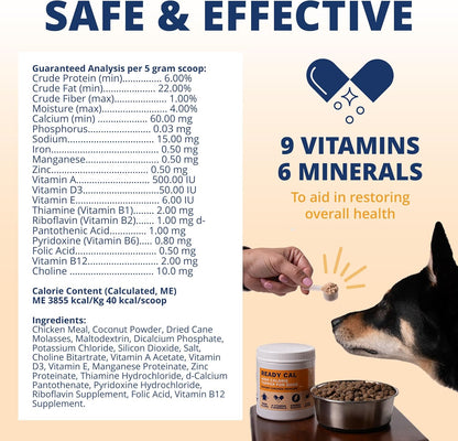 Under the Weather Ready Cal Powder for Dogs, High-Calorie Weight Gainer & Appetite Stimulant, Dog Energy Booster Veterinarian-Approved Pet Supplement with Vitamins & Minerals, Chicken Flavor |10.58 oz