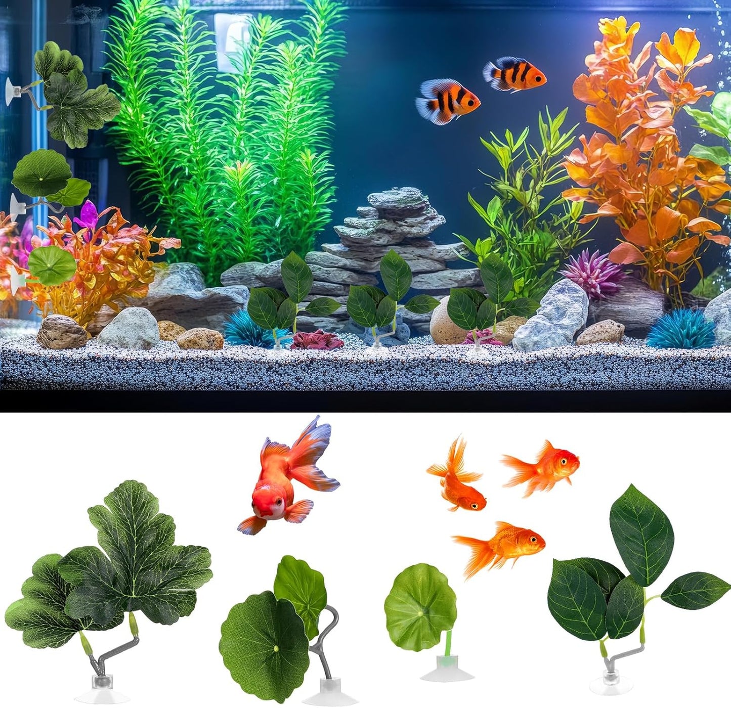 6 PCS Betta Fish Hammock Betta Leaf Aquarium Décor Simulating the Natural Habitat Fish Tank Accessories Multi Leaf Design with Suction Cup for Sleeping Resting Hiding Playing Breeding(Various Shapes)