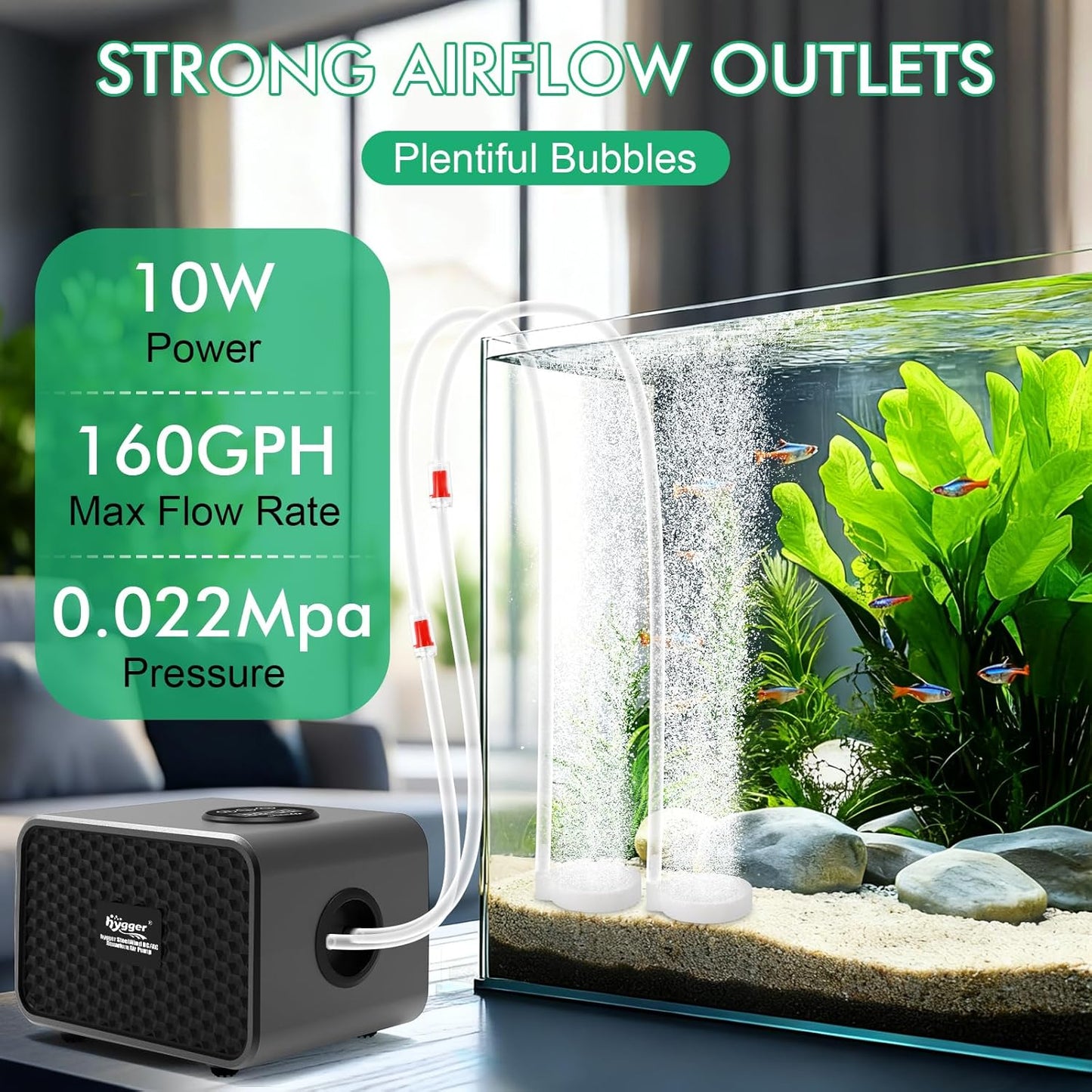 hygger Rechargeable Battery Powered Aquarium Air Pump with Large Capacity, Quite Fish Tank Air Pump with LED Display, Adjustable Mode/Flow, Fish Tank Bubbler Aerator for Power Outages and Fishing
