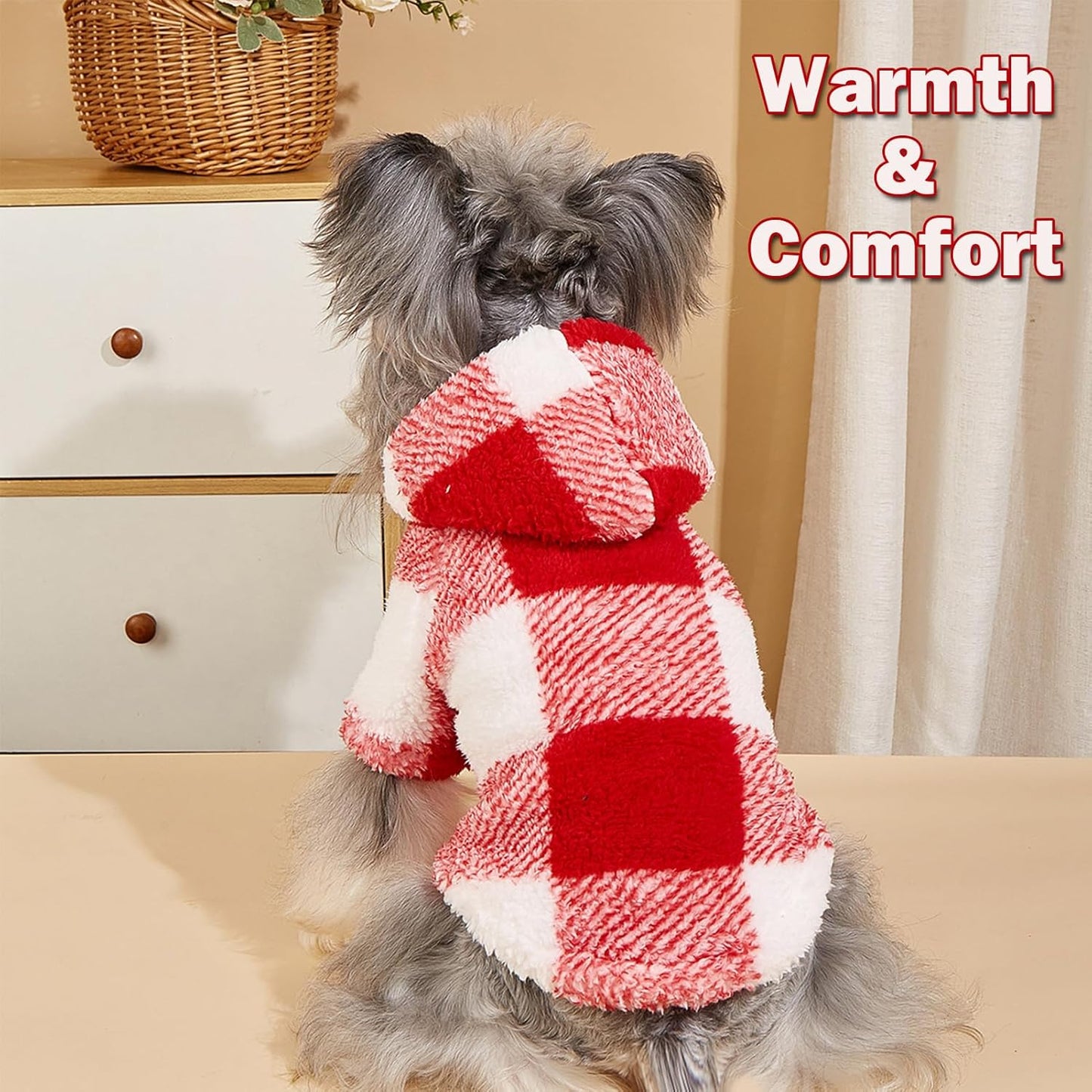 BAMY Red Square Dog Hoodie with Hat, Warm Pet Sweater Clothes, Daily Cat Winter Sweatshirt for Cats Small Medium Dogs Puppy Pomeranian Teddy (X-Large)