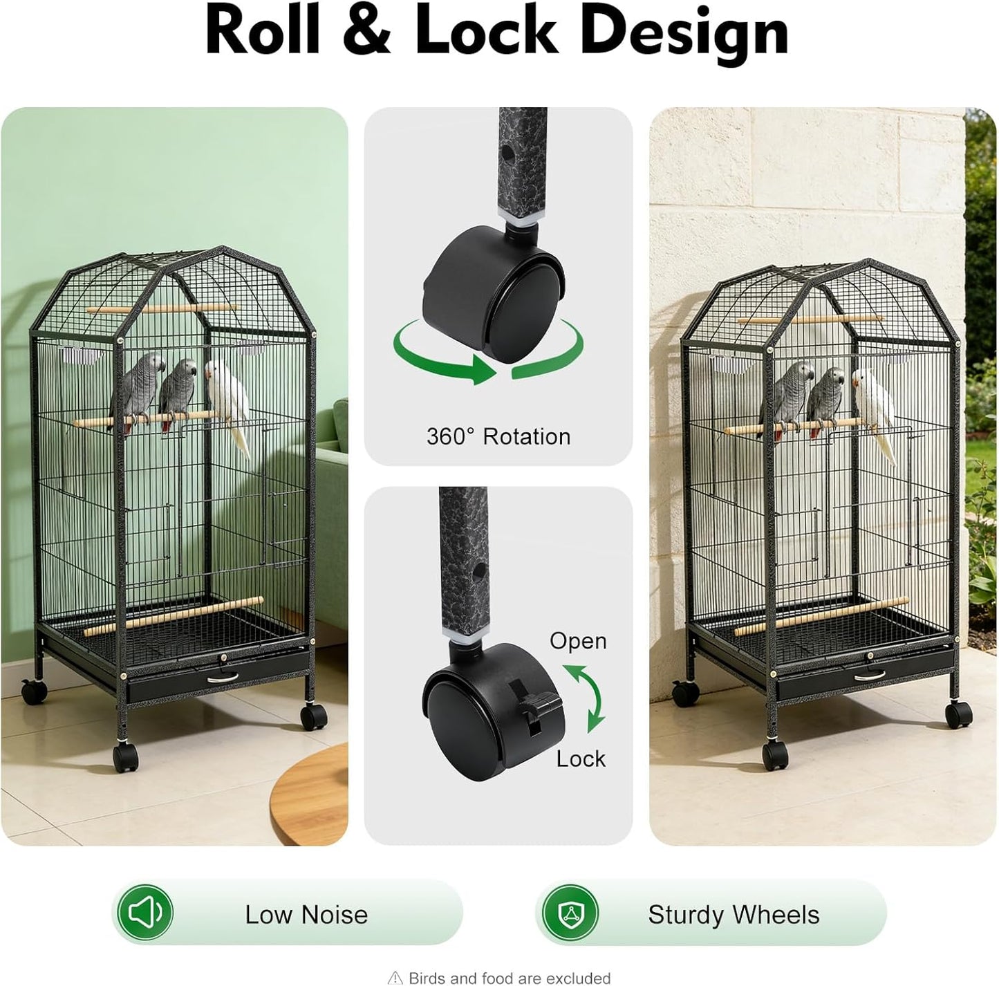37-inch Iron Standing Parrot Parakeet Flight Bird Cage Bird Cage Birdcage with Rolling Stand for Small Parrot Sun Parakeet Green Cheek Lovebird Budgie Finch Canary