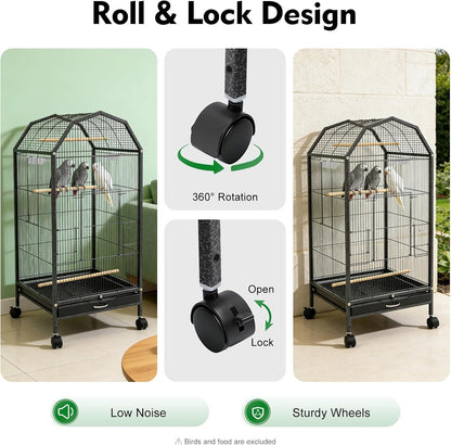 37-inch Iron Standing Parrot Parakeet Flight Bird Cage Bird Cage Birdcage with Rolling Stand for Small Parrot Sun Parakeet Green Cheek Lovebird Budgie Finch Canary