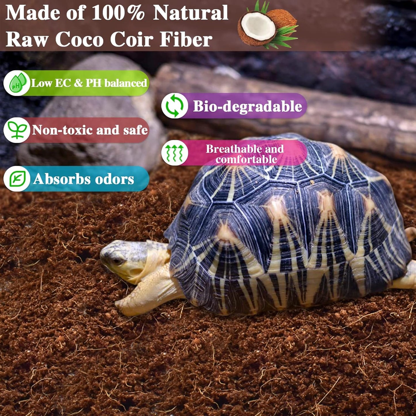 ZeeDix 2 Pack Coconut Fiber Substrate, 100% Organic Coconut Husk Coco Coir Brick Terrarium Bedding for Reptiles, Tortoise, Bearded Dragon, Leopard Gecko, Snake, Hermit Crabs, Frogs, Tarantula