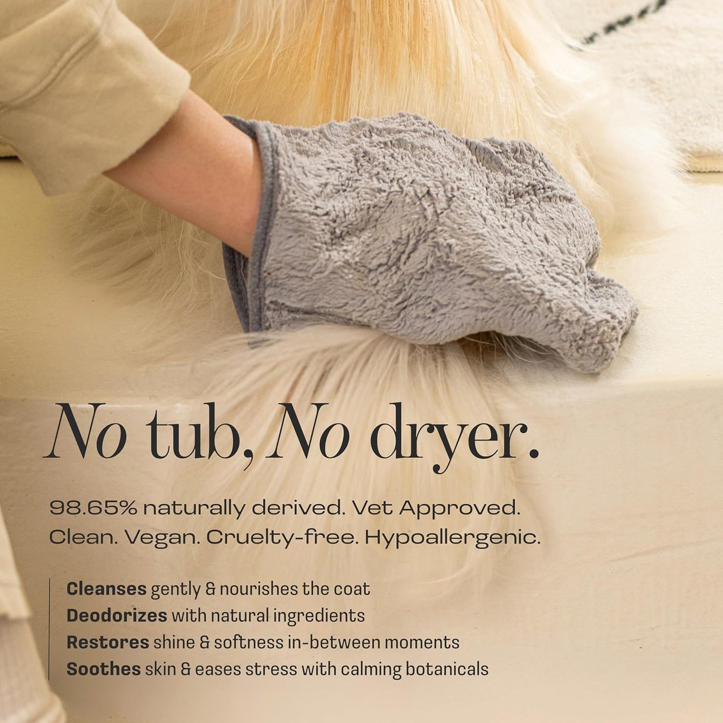 Dog Rinse-Free Towel Cleanse Shampoo & Conditioner with Bath Mitt – Sensitive Skin, Stress & Itch Relief Gentle Leave-in Serum – 98.65% Naturally Derived, Hydrate & Deodorize – 8 × 10ml