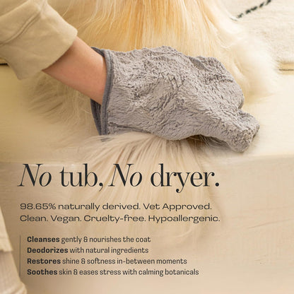 Dog Rinse-Free Towel Cleanse Shampoo & Conditioner with Bath Mitt – Sensitive Skin, Stress & Itch Relief Gentle Leave-in Serum – 98.65% Naturally Derived, Hydrate & Deodorize – 8 × 10ml