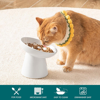 vancasso Ceramic Slow Feeder Cat Bowl, 6.25 Inch Elevated Cat Slow Feeder Bowl, Anti Vomiting for Dry and Wet Food, White