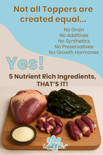 Freeze-Dried Dog Food Topper for Picky Eaters – Raw Beef, Duck & Chicken Heart Blend – High Protein, Grain-Free, Single Ingredient Meal Mixer – Kibble Enhancer – Made in USA – 6 oz