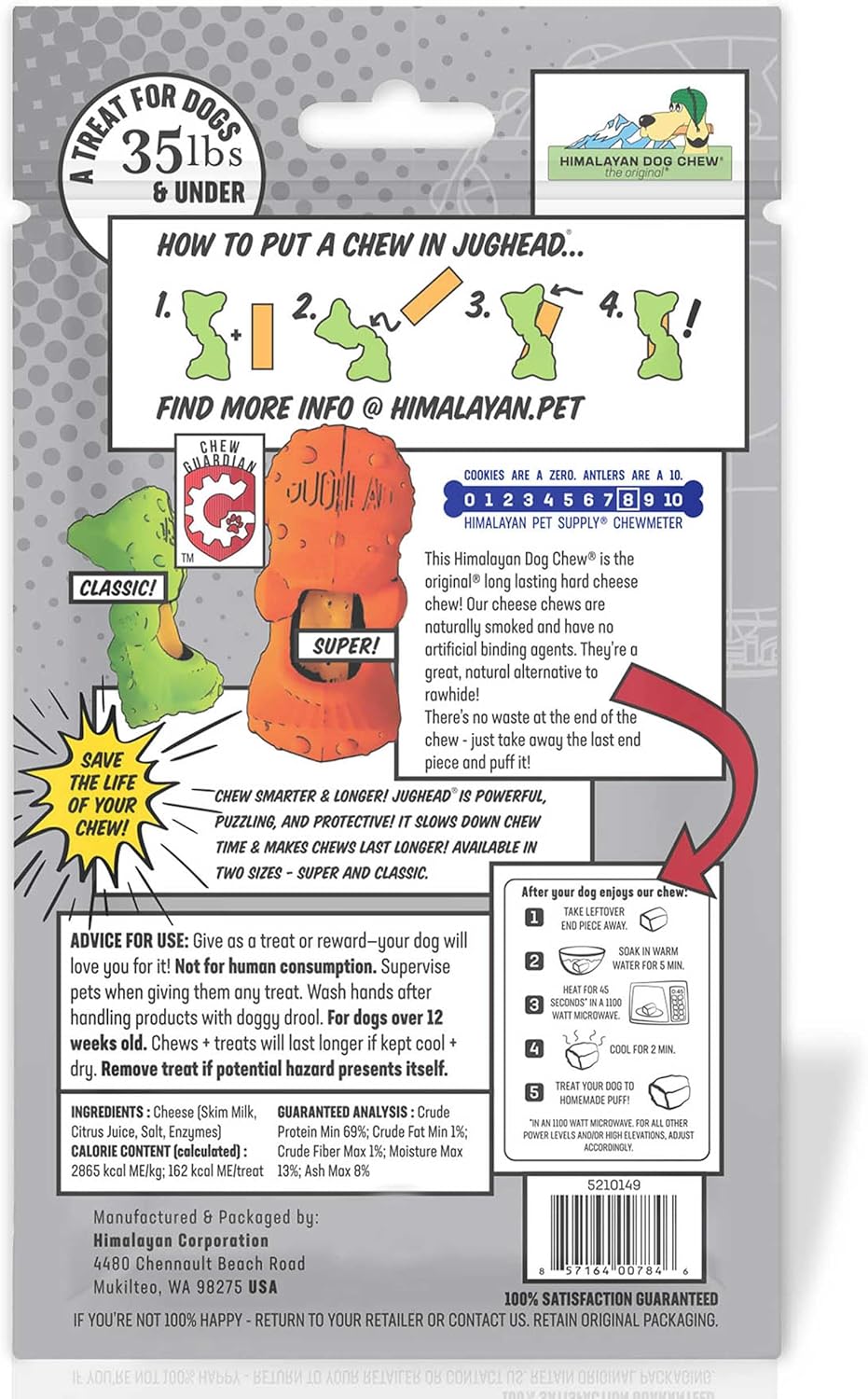 Himalayan Pet Supply Jughead Classis Cheese Chew Insert, 100% Natural, Long Lasting, Gluten Free, Healthy & Safe Dog Treats, Lactose & Grain Free, Protein Rich, Dogs 35 lbs and Under, Small