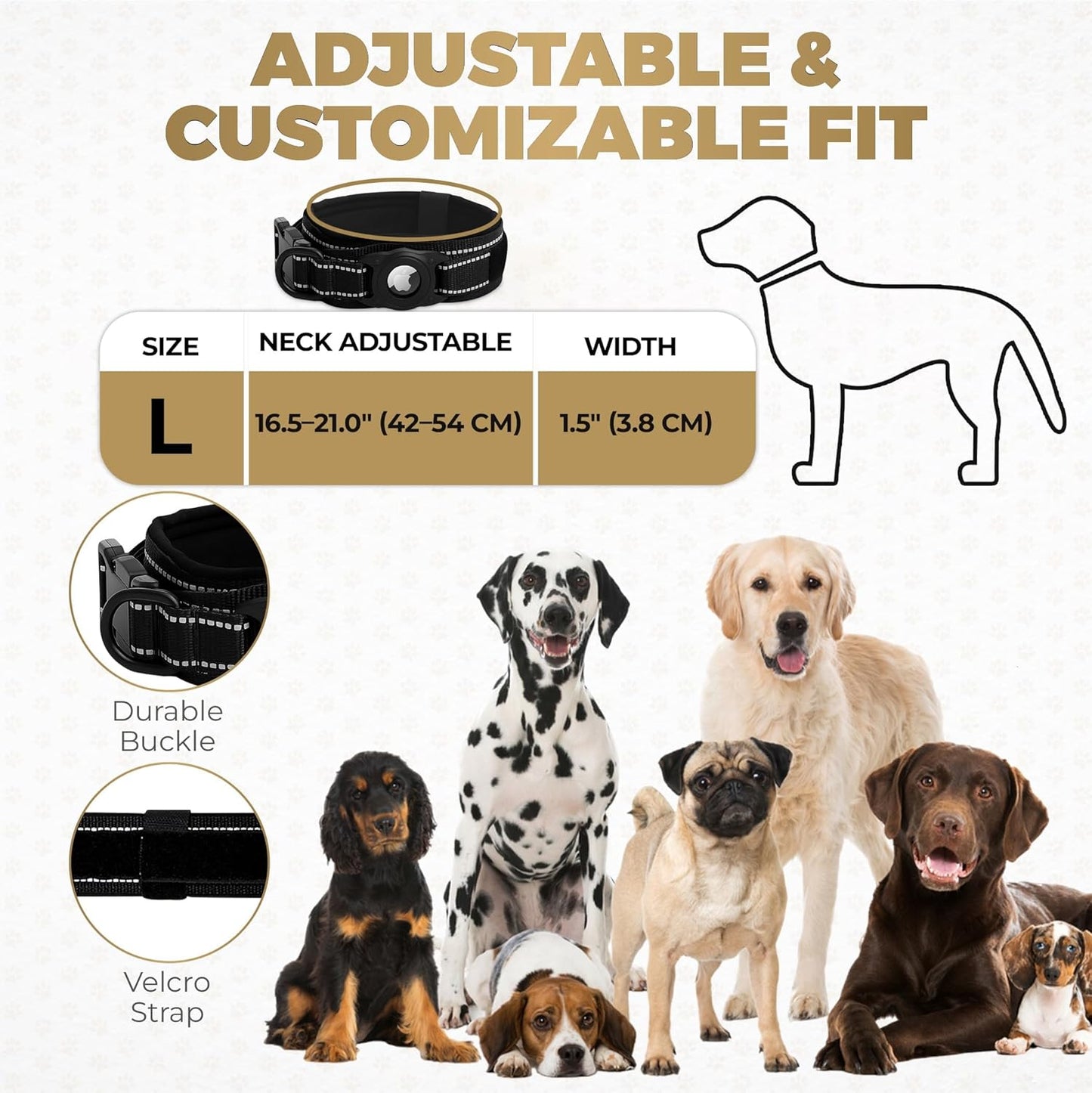 Upgraded AirTag Dog Collar, Waterproof Tactical Dog Collar with AirTag Holder with Reflective, Ultra-Durable, Comfortable Padded, Heavy Duty Dog Collars for Medium to Large Dogs (L Black)