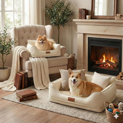 L Dog Sofa Bed for Large Dogs – Orthopedic Couch with Supportive Bolster Sides, Easy-Clean Wipeable Surface, Removable Cover, Non-Slip Bottom, 31.5x22x10.6 Inch