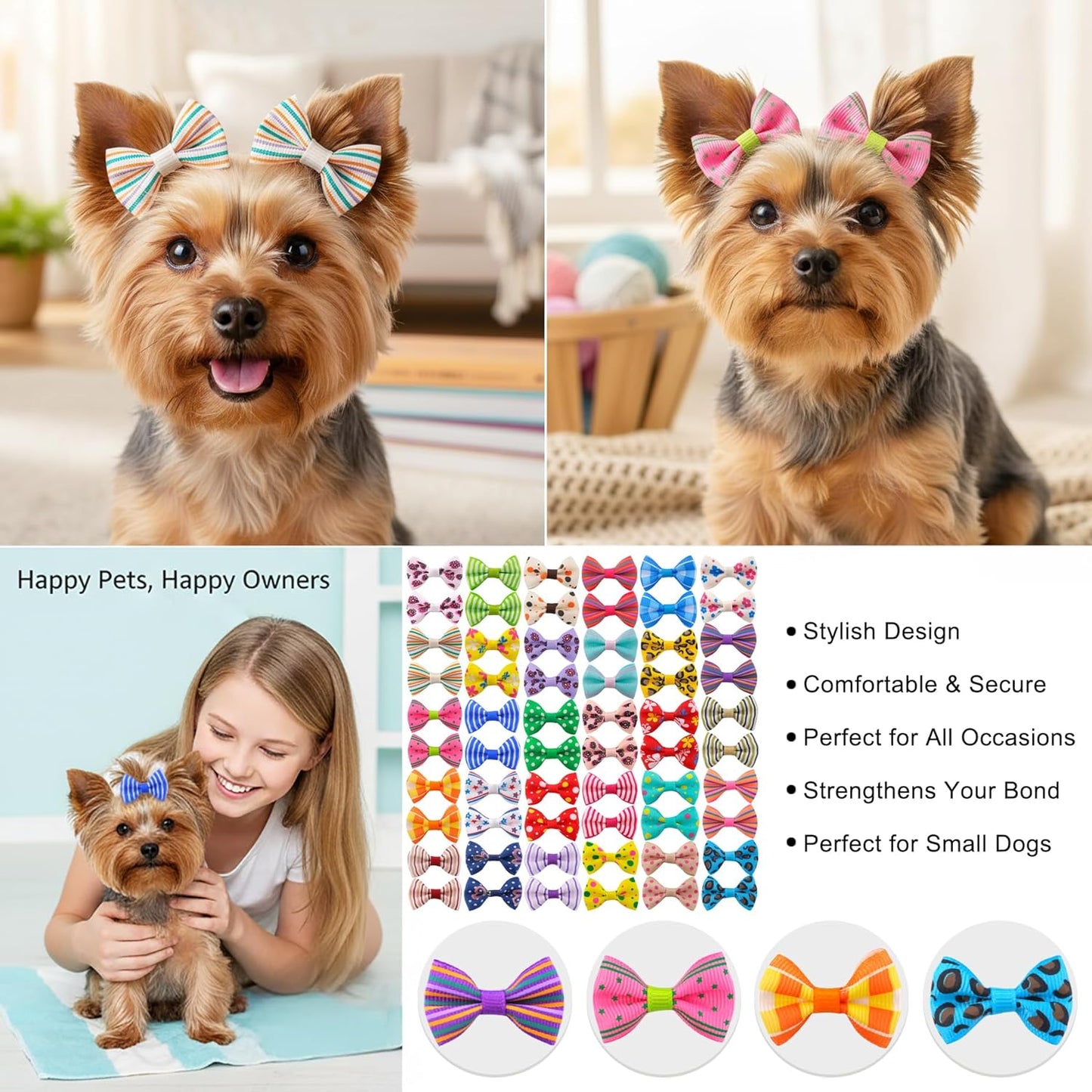 Dog Hair Bows Small Puppy Clips for Pet Grooming Accessories Doggy Gifts 60Pcs (30 Pairs)
