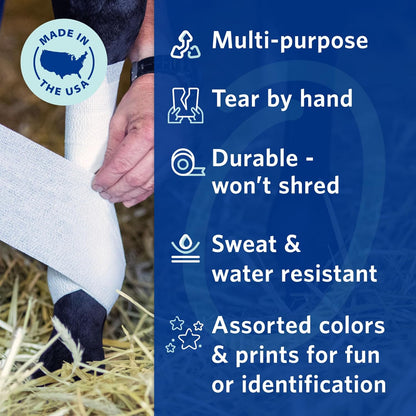 PowerFlex Equine – Extra Strong Self-Adhering Bandage Wrap – Wound Care, Compression & Support Bandage for Horses, Cows & Dogs – Blue, 4 inch, 4 Rolls (Resealable Case)