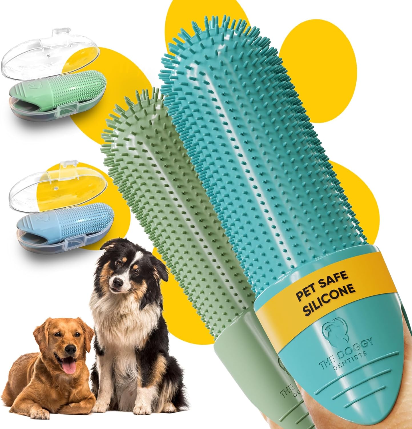Dog Toothbrush Cat Puppy Finger Toothbrush | Pack of 2 with Storage Cases | Remove Plaque & Tartar Fights Bad Breath | 360° Bristles | Cat Dog Teeth Cleaning Products