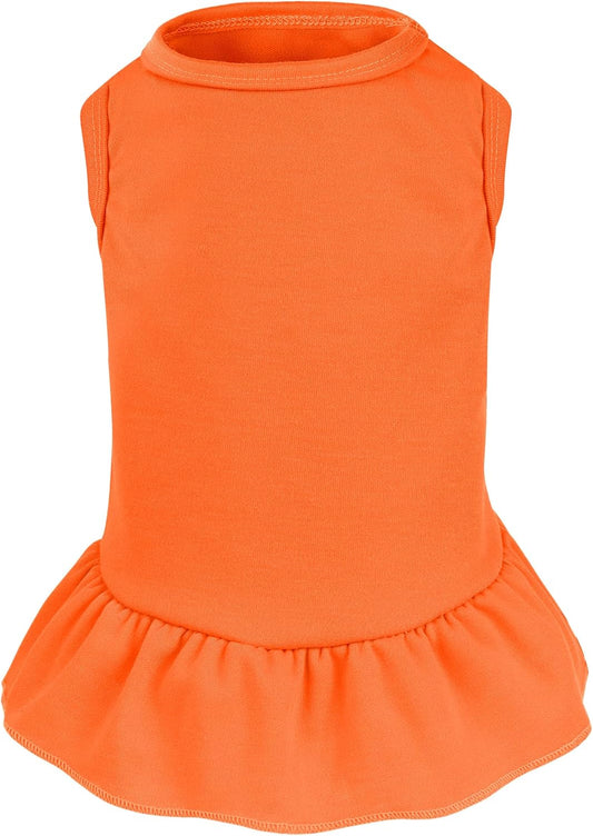 Dog Dresses Cat Skirt Solid Color Dog Clothes Summer Sleeveless Puppy Girl Clothes for Small Pet Dogs Cats (Orange, Medium)