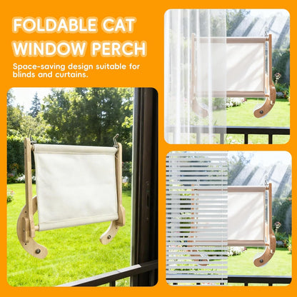 4-in-1, Wooden Cat Window Perch,cat Bed, Sturdy Oak Hammock,Suitable for Indoor Cats to Rest and Play. It can be Used as a Hammock, a Resting Area by The Window, a Cats Bed, a cat Rocking Toy