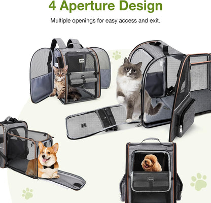 Lekebobor Large Cat Backpack Carrier Expandable Pet Carrier Backpack for Small Dogs Medium Cats Fit Up to 18 Lbs, Dog Backpack Carrier, Foldable Puppy Backpack Carrier for Travel, Hiking, Grey