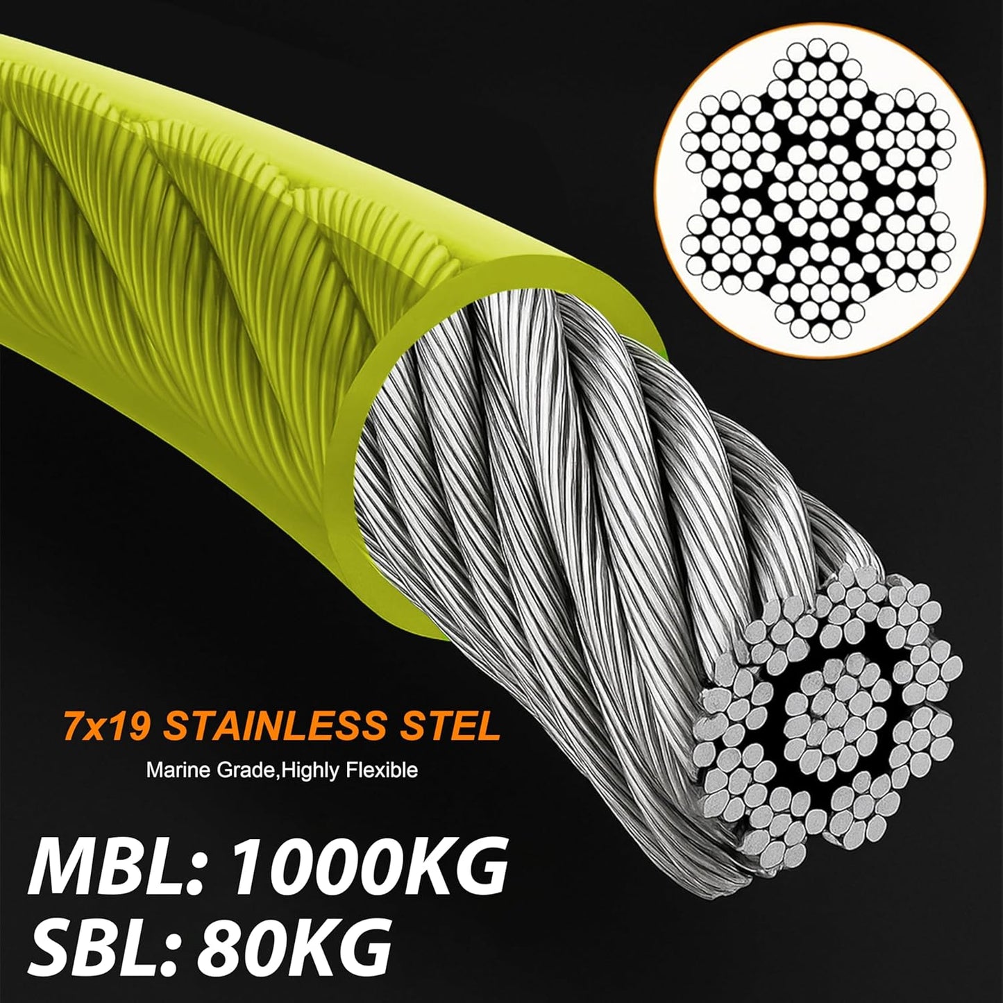 Heavy Duty Dog Tie Out Cable for Medium & Large Dogs up to 250lbs, 10/20/30/50/70/100ft Strong Steel Pet Leash for Outdoor Yard, Camping & Training (Lime Green, 30FT)