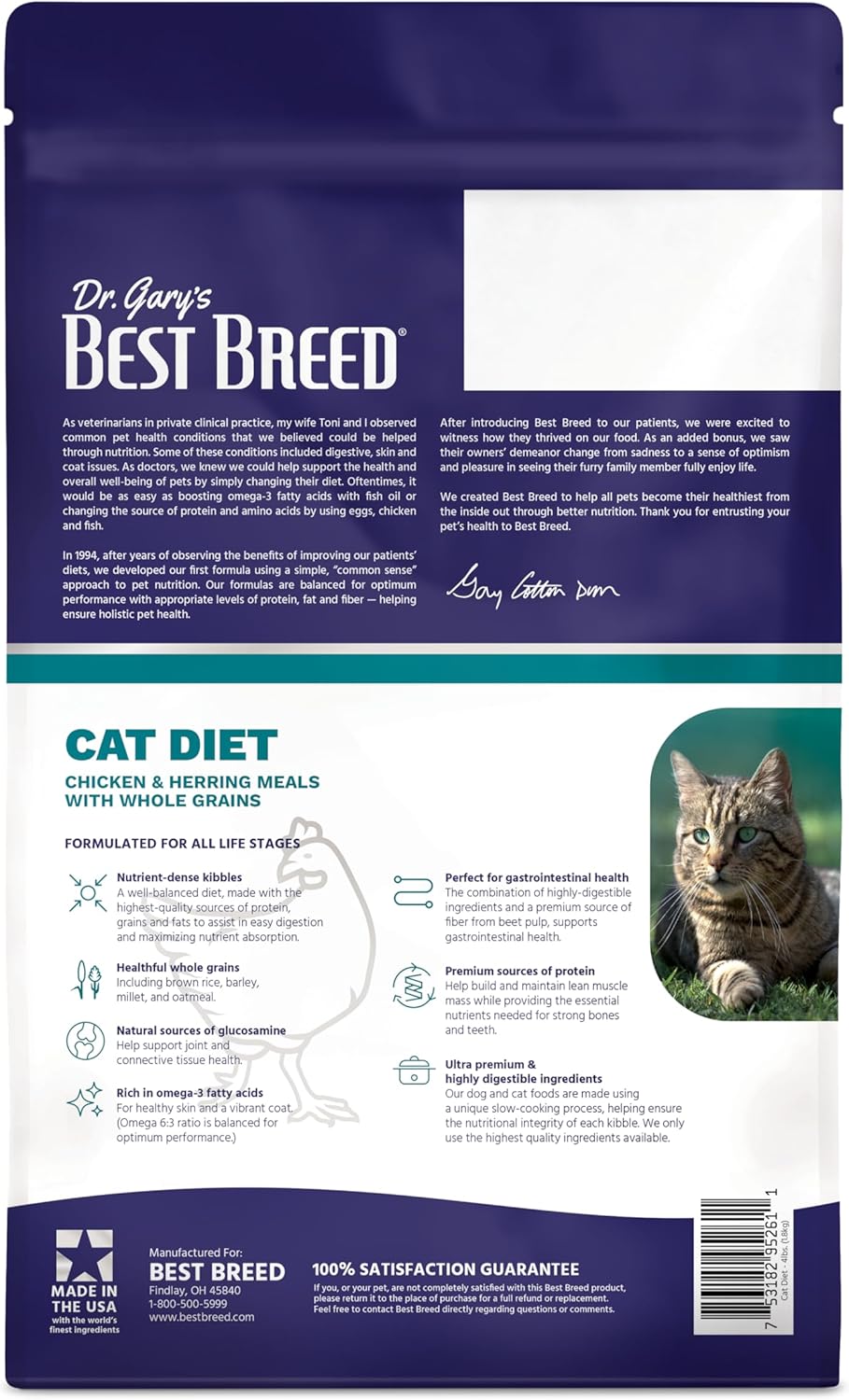 Best Breed Cat Diet Made in USA [Natural Dry Cat Food for All Ages] - 4lbs.