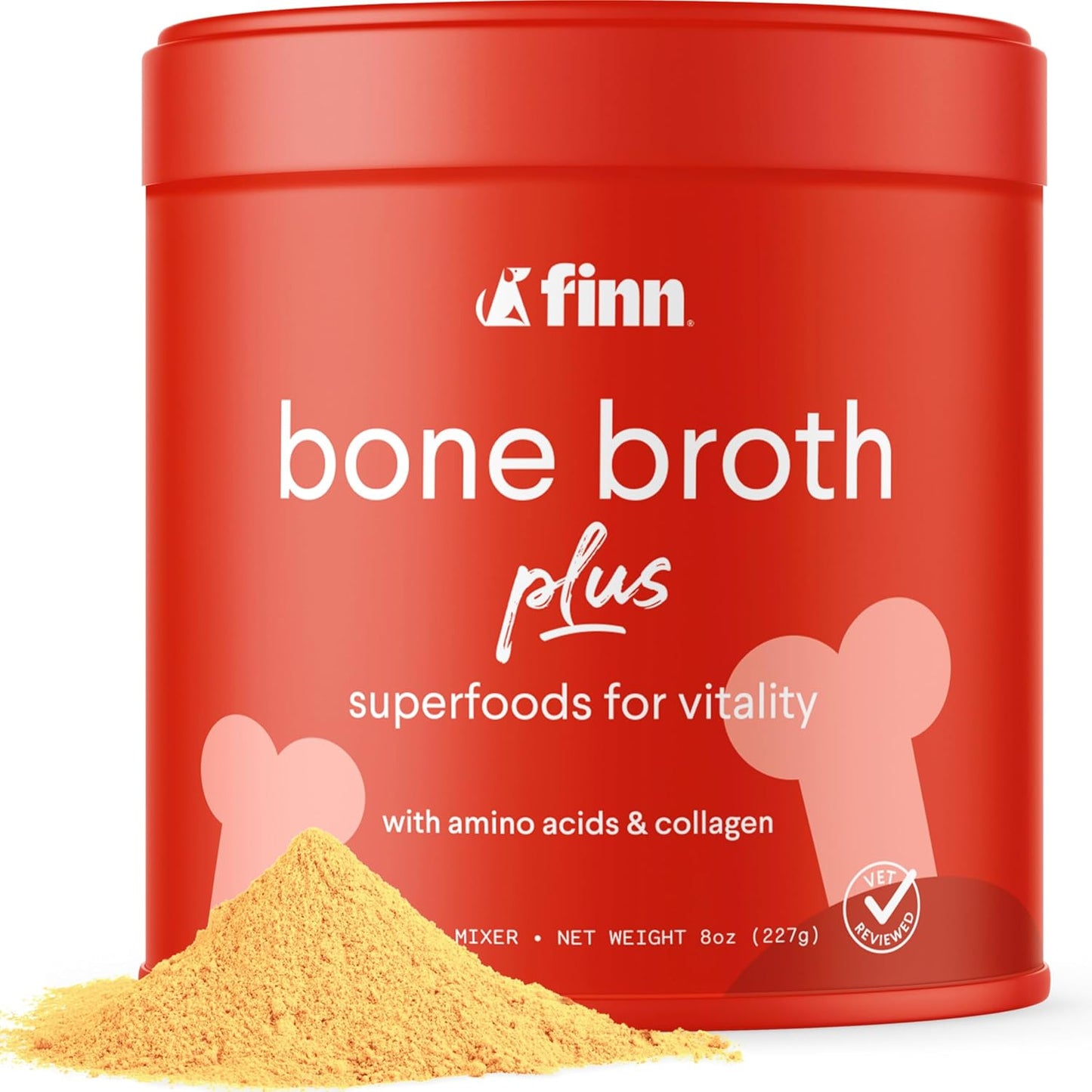 Finn Bone Broth Plus for Dogs | Joint & Mobility Topper Packed with Collagen & Amino Acids | Only 6 Ingredients | Powdered Meal Topper for Dogs