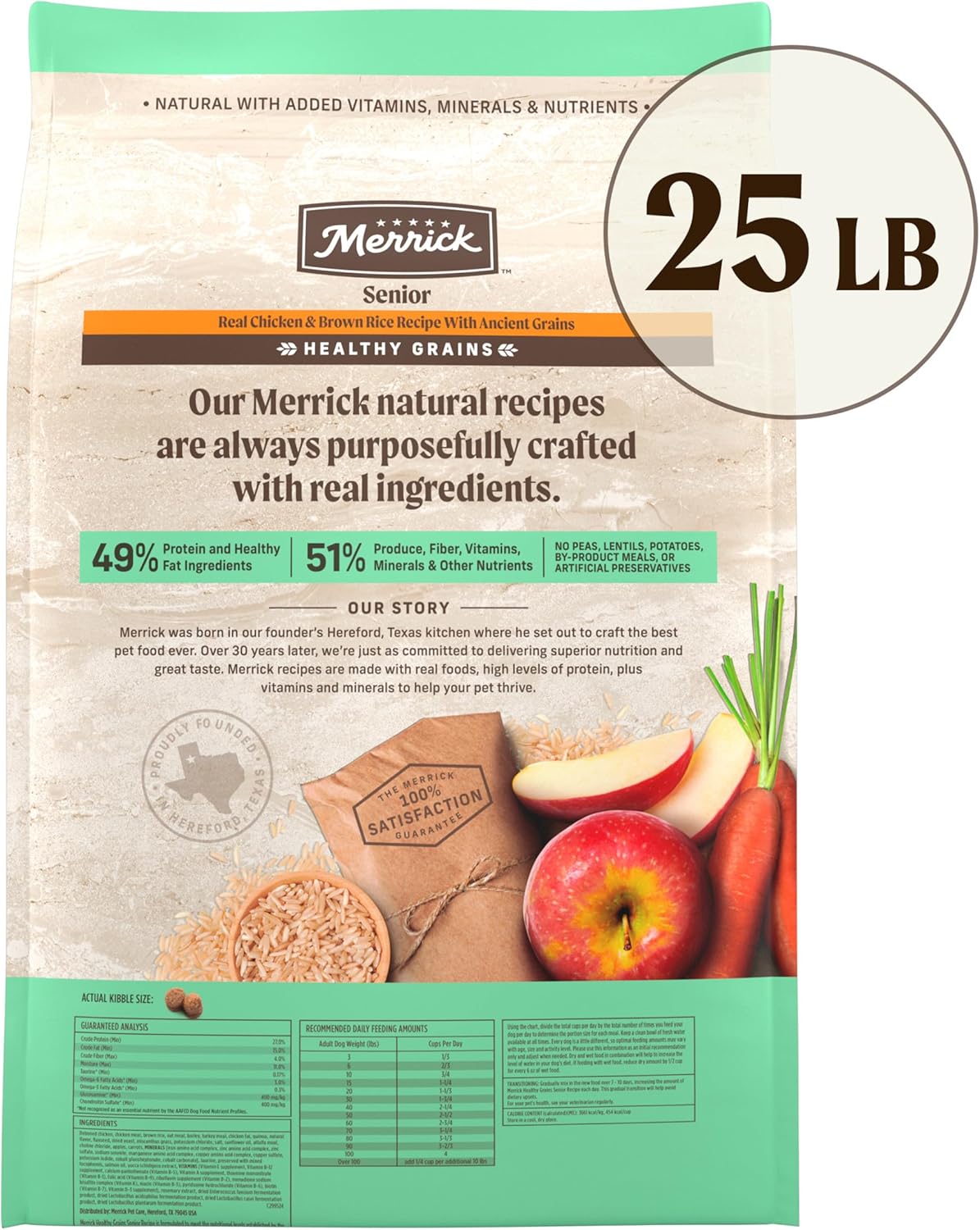 Merrick Healthy Grains Premium Dry Dog Food, Wholesome and Natural Dry Chicken Kibble, Senior Recipe - 25.0 lb. Bag