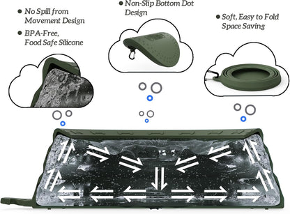 OHMO Lick Mat for Dogs and Cats(Small, Camo&Light Green, 2pcs)&No Spill Collapsible Dog Water Bowl