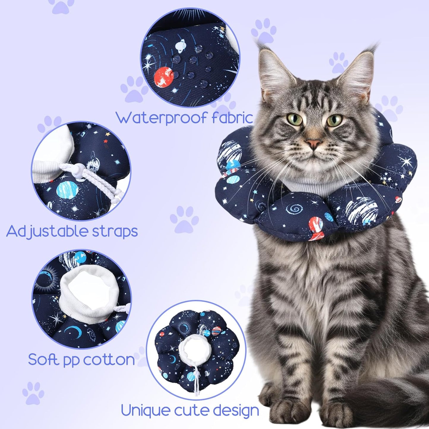 Cat Cone Collar Soft Waterproof Cat Recovery Collar Protective Adjustable Cones to Stop Licking After Surgery Cute Pet Pillow for Small Animal Cats Kittens Puppies