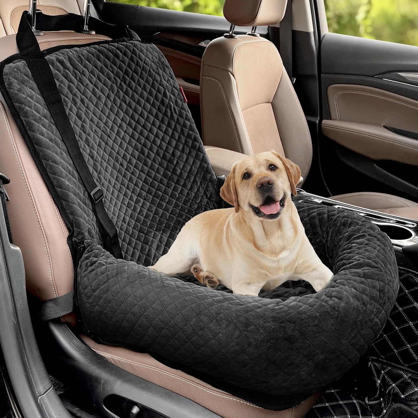 Dog Car Seat for Small Medium Dogs,Detachable Washable Travel Safety Pet Booster Seat, Comfy Ultra Soft and Multifunctional Car Travel Bed,Black