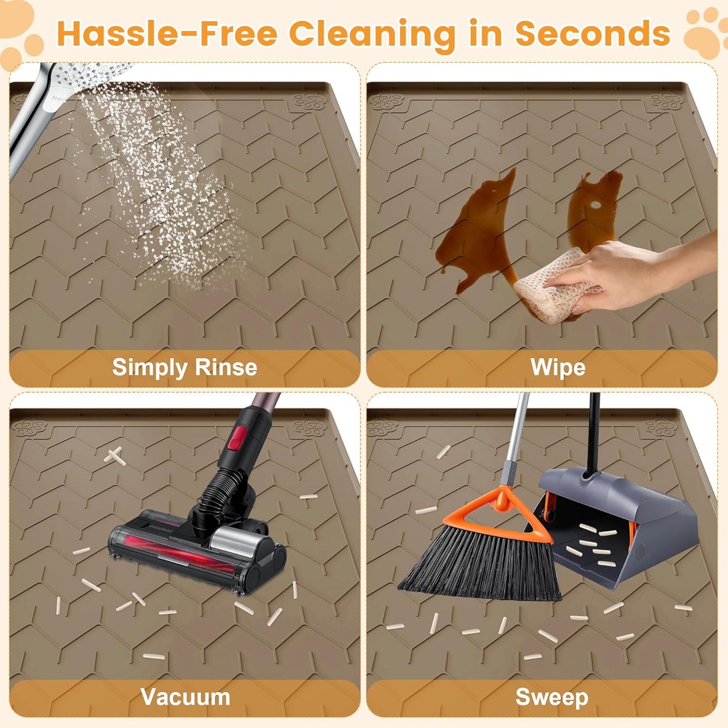 Cat Litter Mat, Extra Large 40"x28" Silicone Mat for Litter Box, Waterproof & Non-Slip Rubber Mat with Lip, Litter Trapping & Scatter Control, Soft on Cat Paws, Urine-Proof Floor Protector