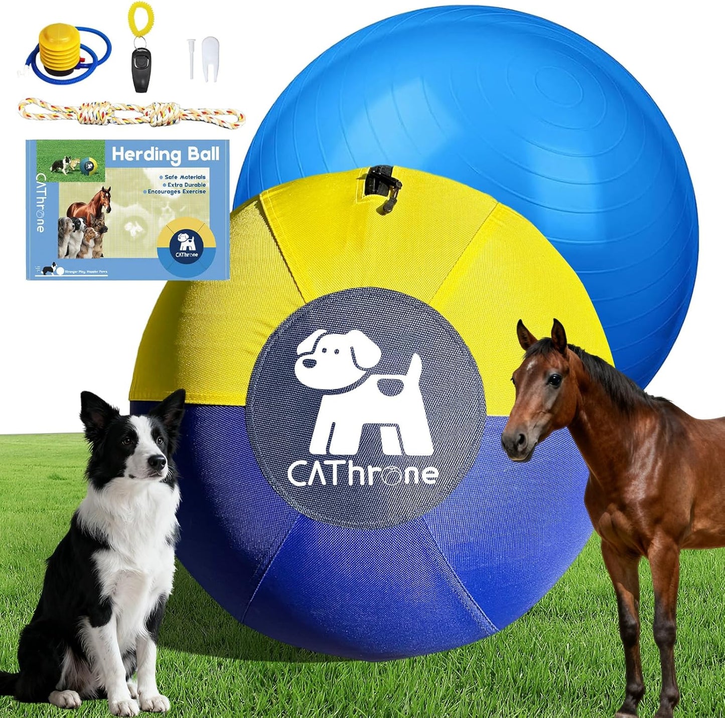 18/25 Inch Durable Herding Ball for Dogs - Rip-Resistant 1860D Oxford Fabric Cover, High-Energy Relief Chew Toy for Australian Shepherd, Border Collie, Large Breed Dogs (25" Herding Ball Set)