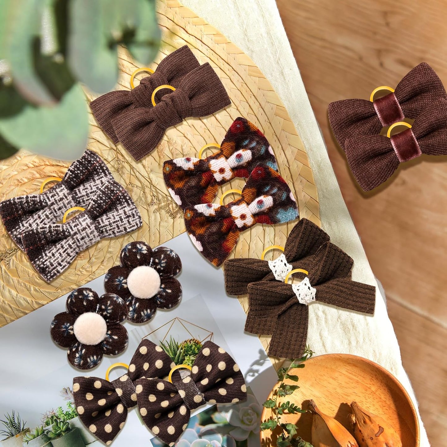 20pc Brown Small Dog Hair Bows - Mix Holiday Dog Hair Bows for Yorkie Puppies, Top Knot for Daily Use