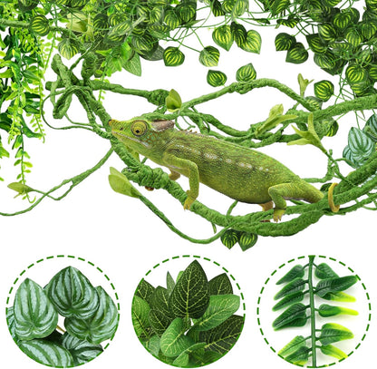 Bearded Dragon Tank Accessories for Habitat, Terrarium Hanging Plants Artificial Leaves Reptile Hide, Leopard Gecko Tank Accessories Hide Terrarium Decor for Lizard Geckos Chameleon Snake