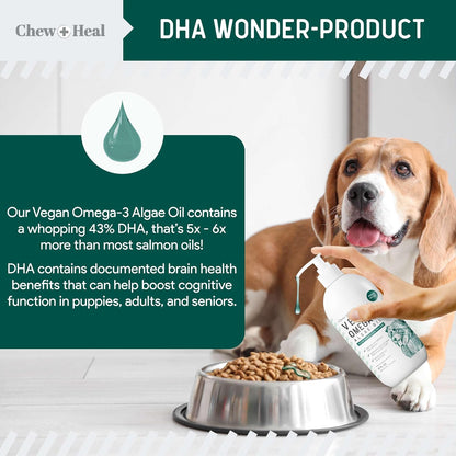 Vegan Omega 3 Oil for Dogs - 4 oz of Fish Free Algae Oil for Healthy Skin and Coat - Made with Omega 3 and 6 Fatty Acids, EPA, DHA, and DPA - Made in The USA