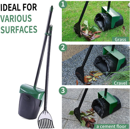 Pooper Scooper Large Swivel Bin & Rake with 160 Waste Bags,Heavy Duty Dog Pooper Scooper with Bag Attachment for Dogs, Long Handle Poop Scooper with Lid for Yard, Grass, Gravel(Dark Green)