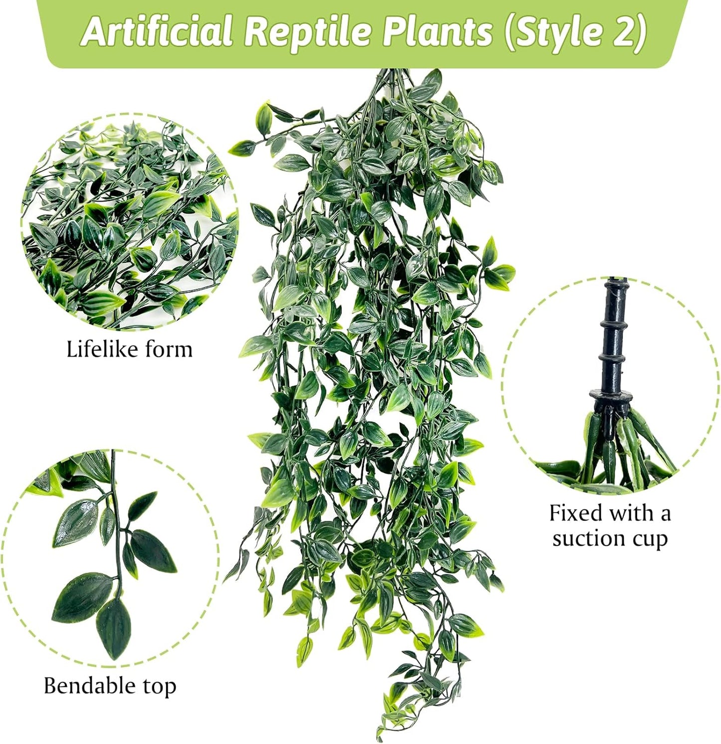 Hamiledyi 5 Pcs Reptile Plants Terrarium Hanging Fake Plant Leaves and Reptile Hide Box Gecko Hideout Cave with Sink Humidifier for Ball Python Bearded Dragon Chameleon Lizard