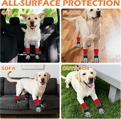EXPAWLORER Christmas Anti Slip Dog Socks to Prevent Licking Paws, Dog Shoes for Cold Winter, Dog Booties for Hardwood Floors, Dog Boots & Paw Protectors for Small Medium Large Senior Dogs Red Black S