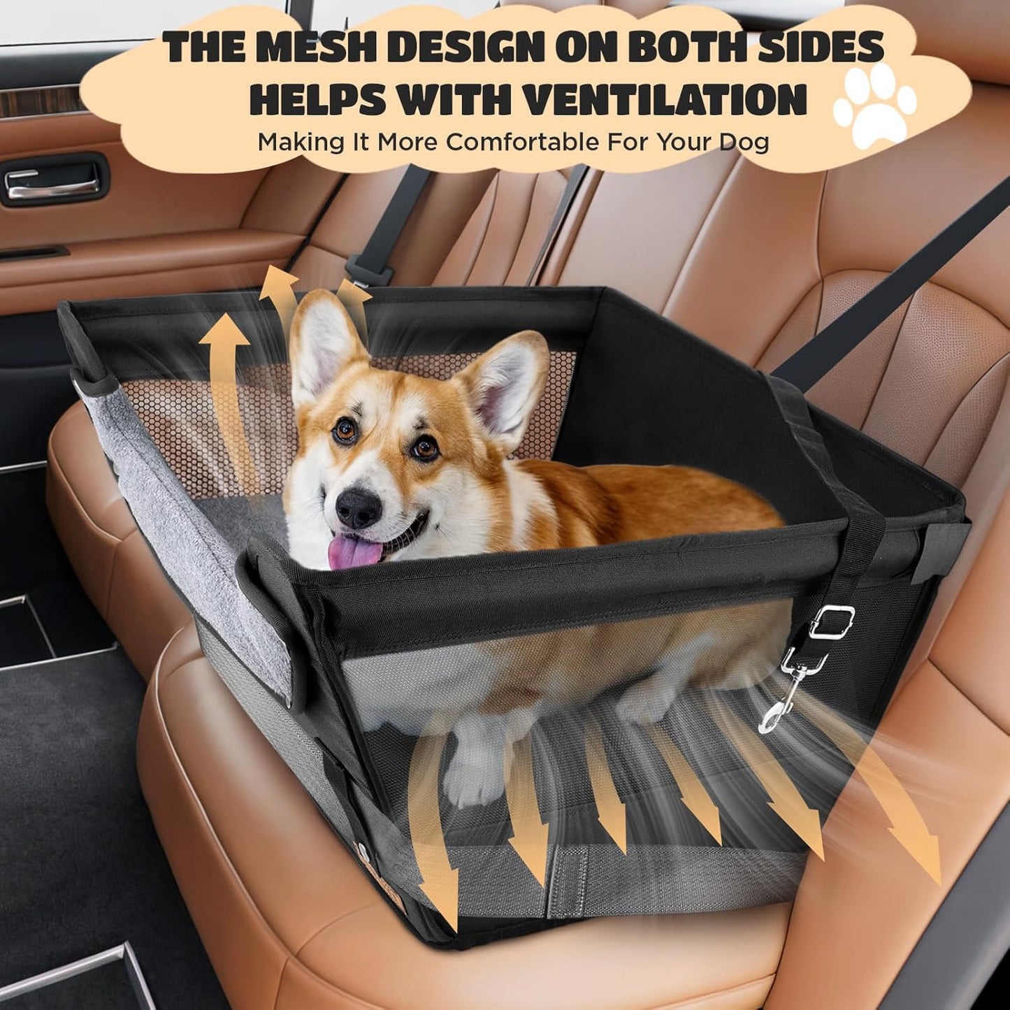 Elevated Dog Car Booster Seat for Dogs & Cats up to 35LB, 6-Inch Memory Foam Pet Booster Seat, Side Breathable Mesh,Portable Travel-Safe Bed for Cars,Elevated Car Seat for Small Medium Dogs