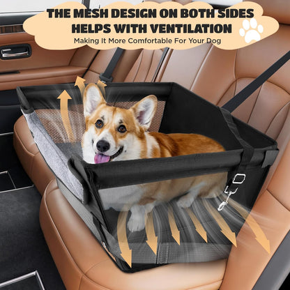 Elevated Dog Car Booster Seat for Dogs & Cats up to 35LB, 6-Inch Memory Foam Pet Booster Seat, Side Breathable Mesh,Portable Travel-Safe Bed for Cars,Elevated Car Seat for Small Medium Dogs