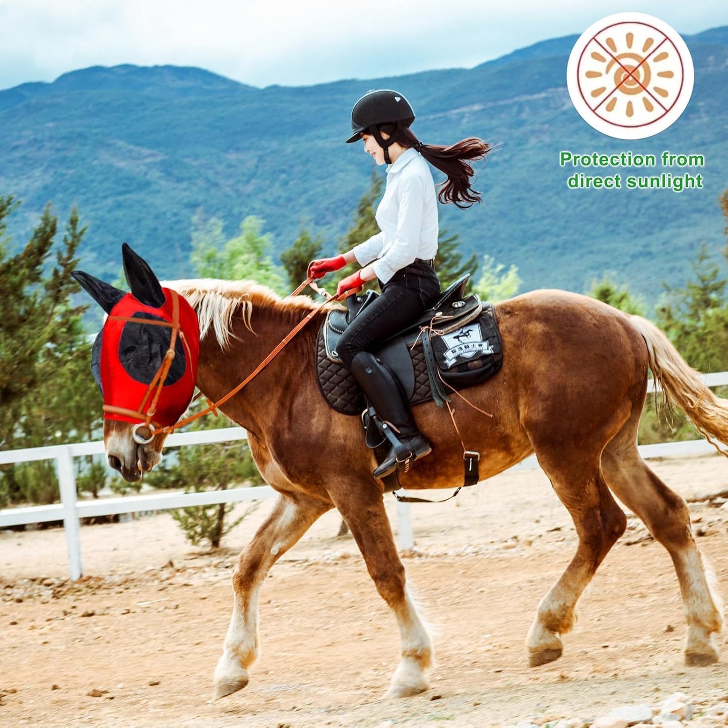 Fly Masks for Horses with Ears Set of 3, Comfort Fit Stretchy Fabric with UV Protection Soft on Skin Breathability for Average Size Horses (Red-Black-Pink, Large)