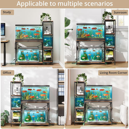 VOWNER 20-29 Gallon Fish Tank Stand with Power Outlet, Wood Aquarium Stand with Shelves for Fish Tank Accessories Storage, Heavy Duty Metal Frame, Turtle Reptile Terrarium Stand, Load 500lb, Brown
