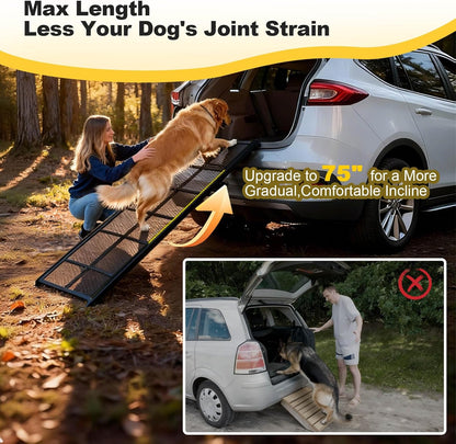 Dog Ramp for Car, 74" X 20"Outdoor Portable Dog Ramps for Truck, SUV, with Non-Slip Surface,Support Up to 250LBS,Pet Ramp for Medium & Large Dogs