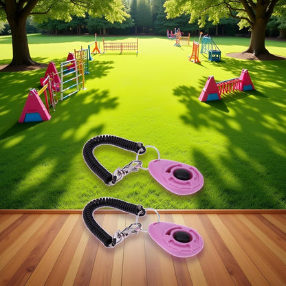 2Pcs Pink Clicker Easy to Use with Button Dog Training Accessories Strong and Long-Lasting,Training and Behavior Aids