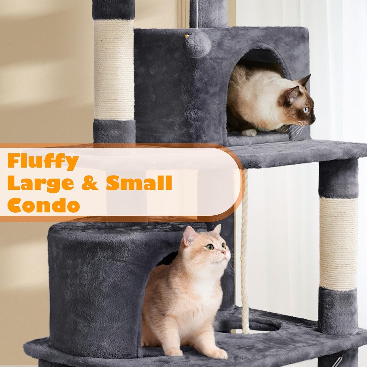 Yaheetech 62.5inches Cat Tree Cat Tower Cat Condo with Platform & Hammock, Scratching Posts for Kittens Pet Play House with Plush Perch for Indoor Activity Relaxing, Dark Gray