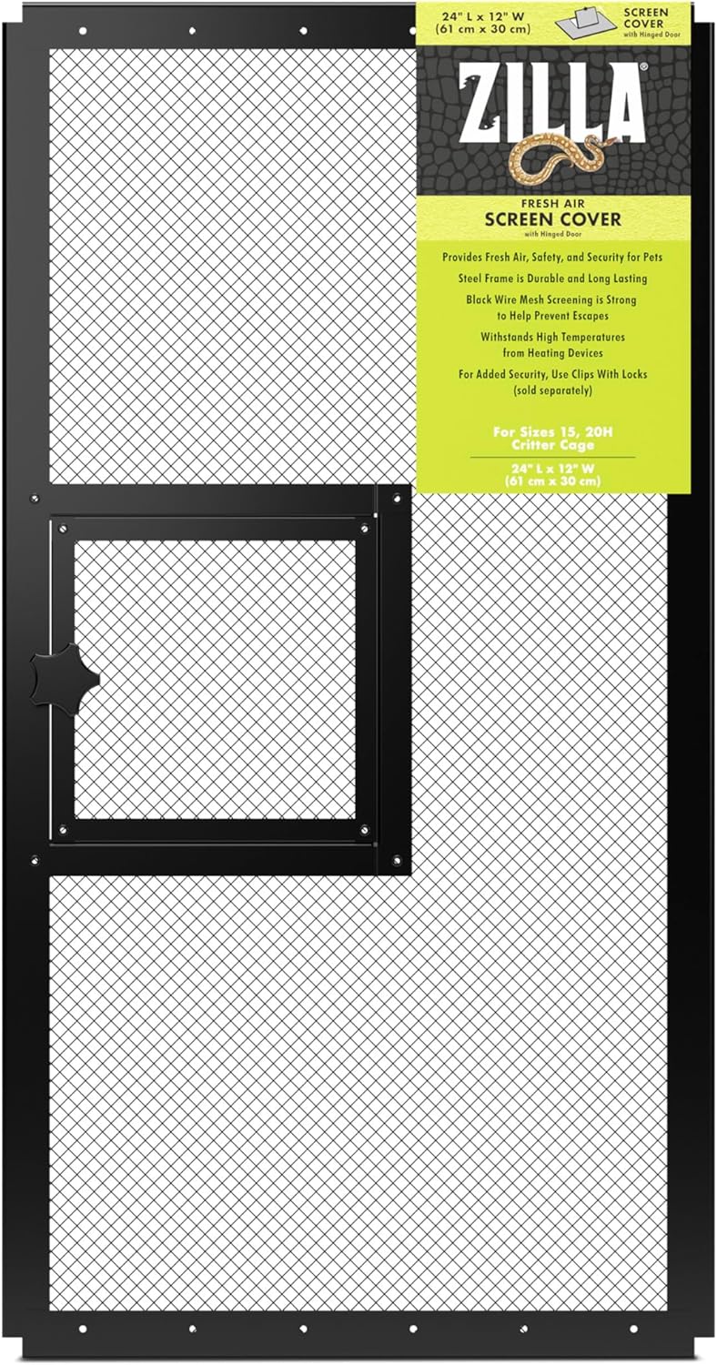 Zilla Pet Reptile Terrarium Fresh Air Screen Cover with Hinged Door 24" x 12"