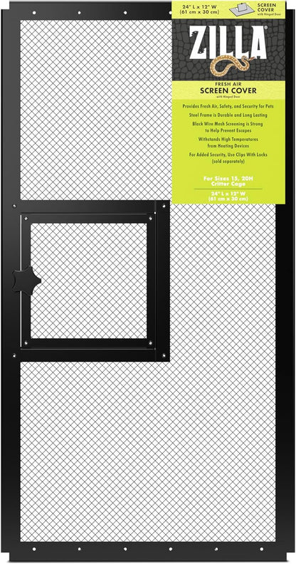 Zilla Pet Reptile Terrarium Fresh Air Screen Cover with Hinged Door 24" x 12"