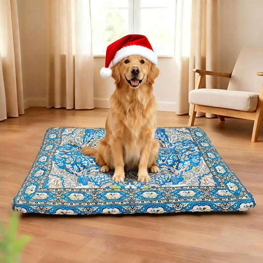Washable Dog Crate Bed, Ultra Soft & Anti-Slip Crate Pad, Cozy Kennel Mat for Large/Medium/Small Dogs, Thick & Bohemian Dog Bed Mat (Blue, 30.0" L x 19.0" W x 2.3" H)