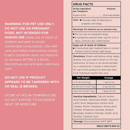 Chew + Heal Labs Anti Diarrhea for Dogs 2oz - Fast Relief Liquid Dog Diarrhea Supplement with Kaolin Pectin Formula - Effective Diarrhea Treatment and Dog Health Upset Stomach Supplement