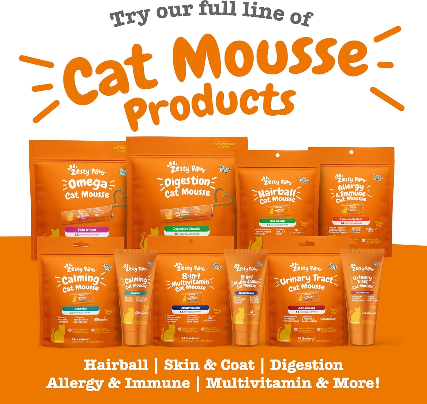 Zesty Paws Urinary Tract Cat Mousse - Kidney Support for Cats with Cranberry & D-Mannose - Healthy Cat Treats - Supports Bladder, Urinary Tract, Immune System & Gut Health - 14 Count