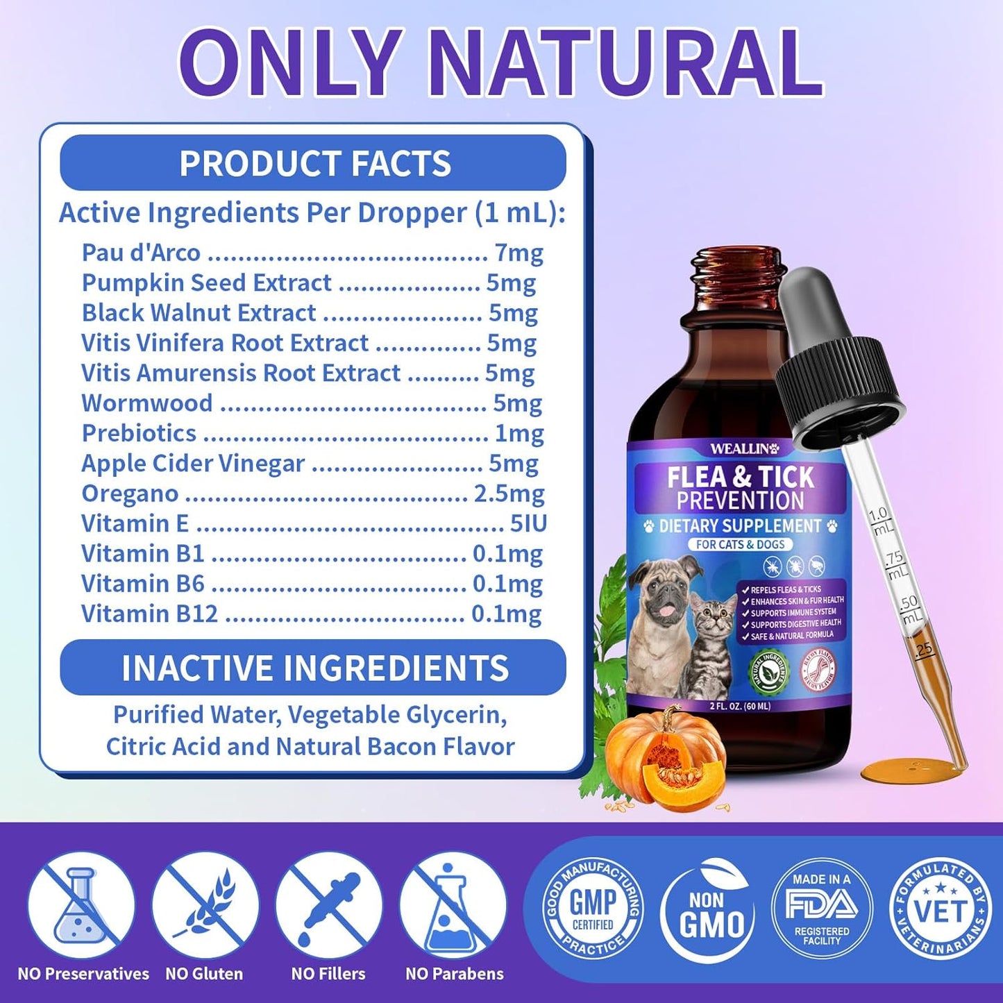 Flea and Tick Support for Dogs and Cats Natural Flea Treatment Drops with Multivitamin for Pets Oral Flea & Tick Prevention for Dogs and Cats Flea Herbal Drops for All Breeds and Ages