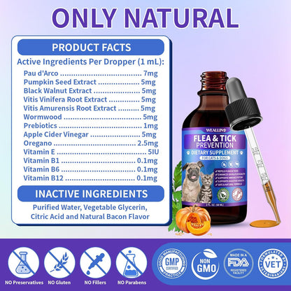 Flea and Tick Support for Dogs and Cats Natural Flea Treatment Drops with Multivitamin for Pets Oral Flea & Tick Prevention for Dogs and Cats Flea Herbal Drops for All Breeds and Ages